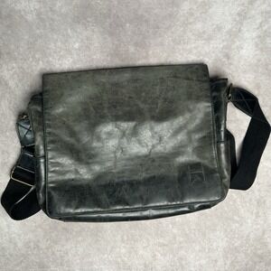 Vintage Navali Leather Messenger Bag Gray College Work School Shoulder
